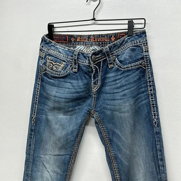 Rock Revival Cameron Easy Straight Leg Embroidered Denim Blue Jeans Womens 28 - Picture 2 of 14